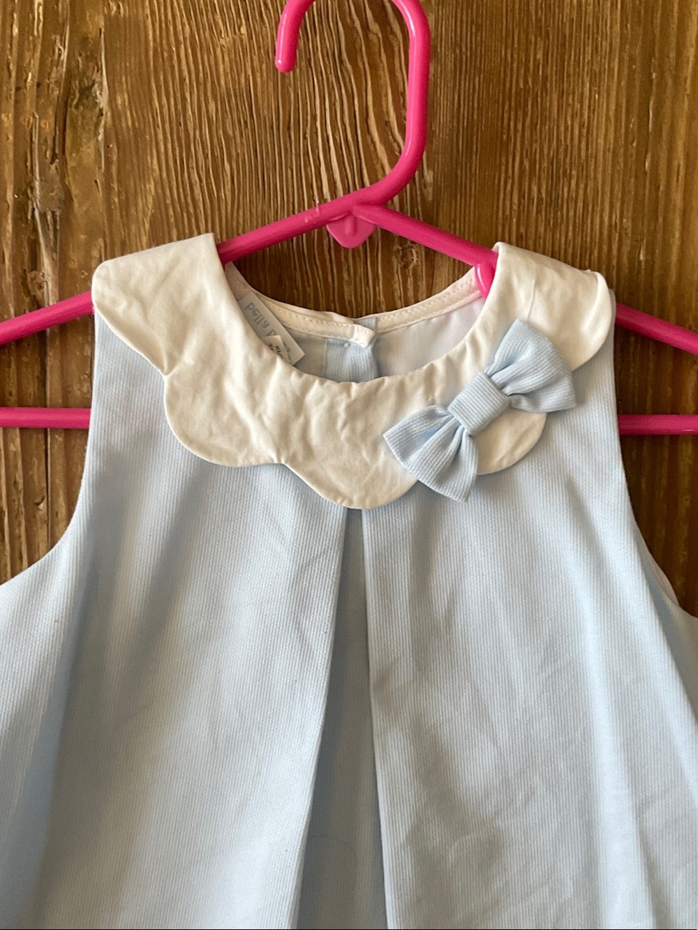bella bliss Pale Blue Sleeveless Dress with White Scalloped Collar and Bow